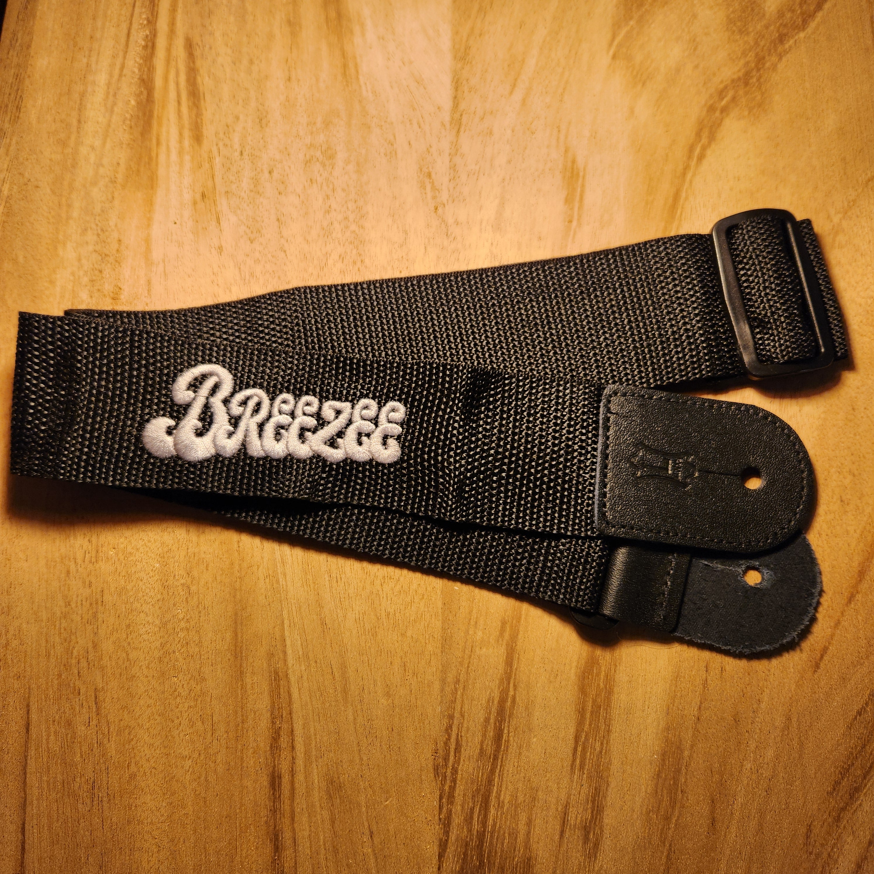 Breezee Embroidered Levi's Guitar Strap - Black w/ Silver Logo