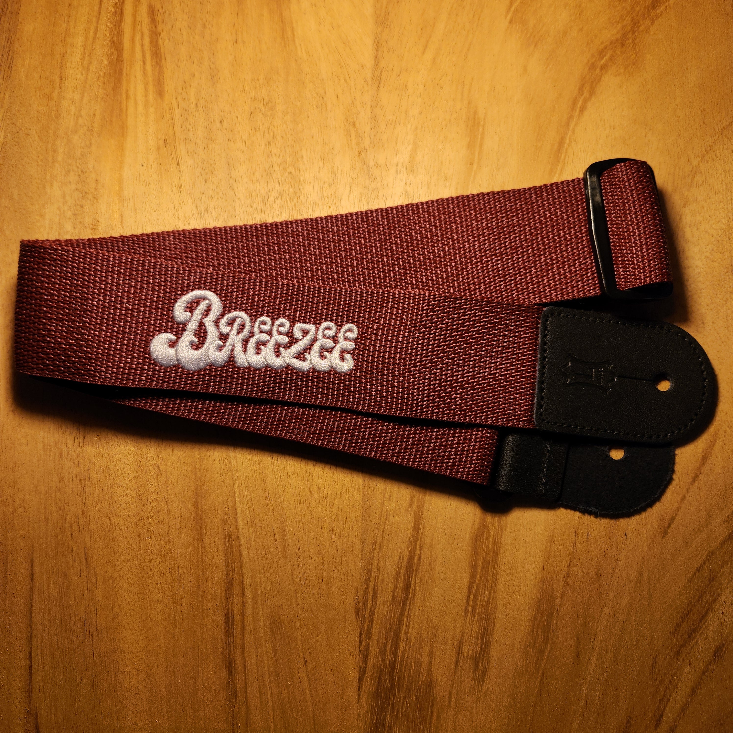 Breezee Embroidered Levi's Guitar Strap - Burgundy w/ Silver Logo