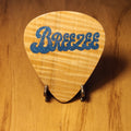 Extra Large Wooden Pick - Flamed Maple w/ Blue Sparkle Logo #001